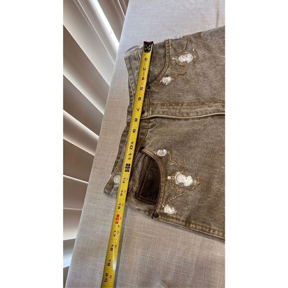 Guess Cameo Custom Made Jeans Brown tone with Leather Trim SZ 6 - Picture 14 of 16